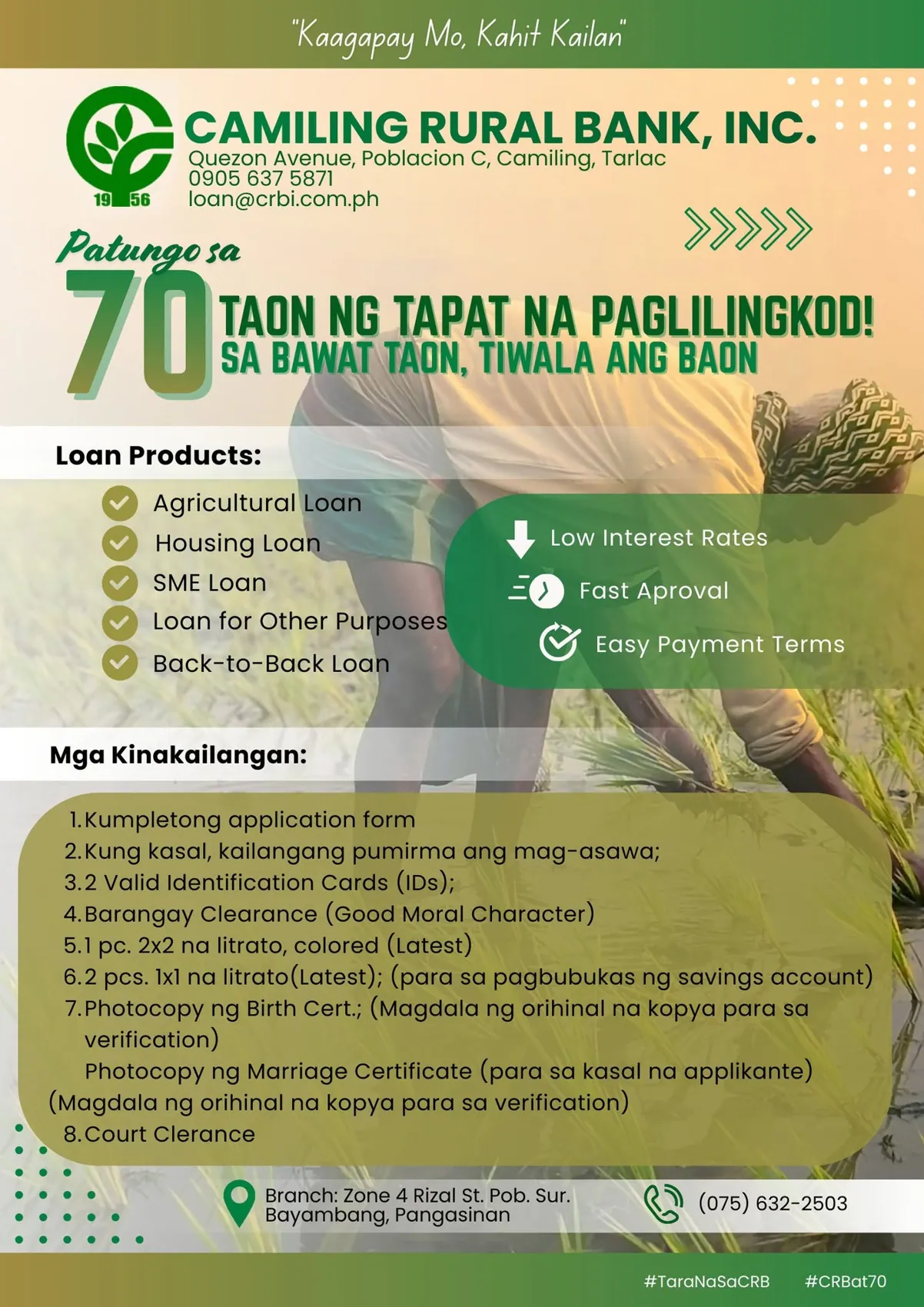 Loan Products — CRB informational poster